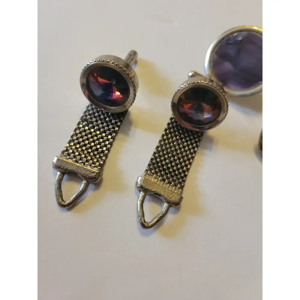 Lot of 2 Pair‎ Vintage Estate Cufflinks Gold Tone Purple Gemstone Jewelry